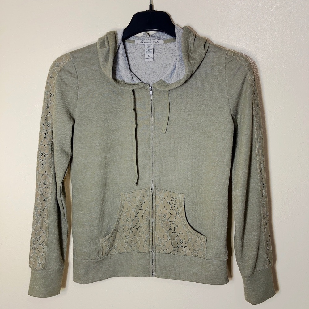 American Rag Hoodie Full Zip with Lace Accent Womens Size L